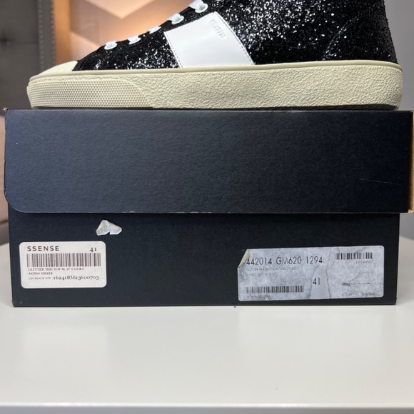 Saint Laurent Black Glittered SL/37 Court Classic Sneakers Size 8 - Picture 12 of 13